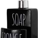 Ceramic Soap Dispenser with Sponge Holder - 2-in-1 Countertop Soap Pump Dispenser for Sink, Useful Kitchen Gadget - Black