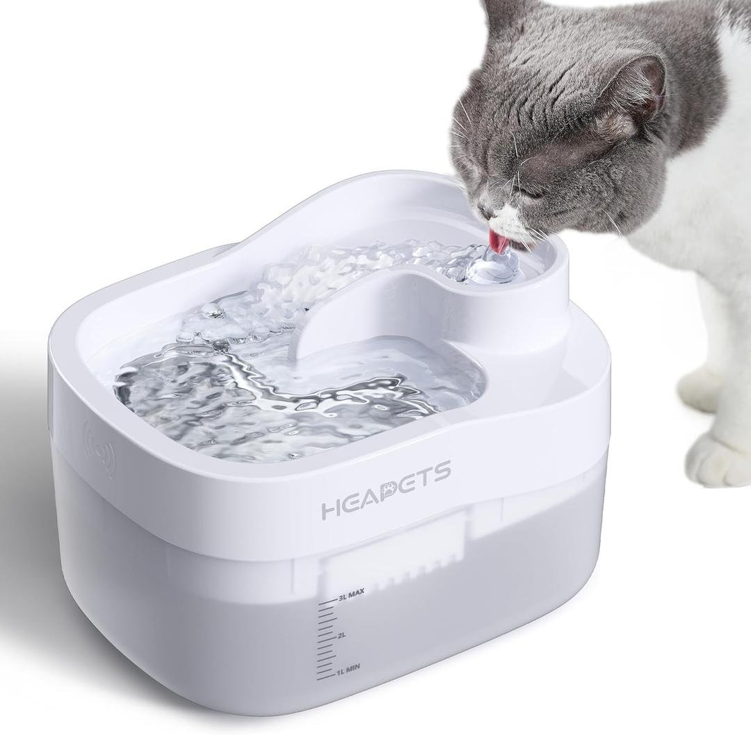 Cat Water Fountain, 3L/101oz Wireless Pet Fountain, Dockstream Automatic Pet Water Dispenser for Cats Dogs Drinking with Replacement Filter, Quiet Pump, Stainless Steel Tray and ABS, White
