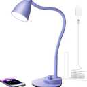 BOHON LED Desk Lamp with USB Charging Port, 3 Color Modes Fully Dimmable Reading Lamp, Auto Dimming Task Lamp, Flexible Gooseneck Table Light for Office Dorm Bedside, Adapter Include, Lilac Purple