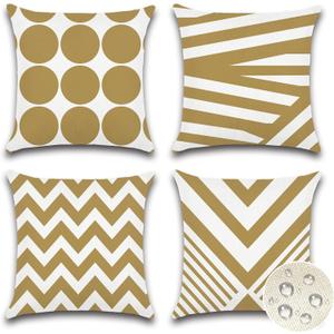 OTOSTAR Outdoor Waterproof Throw Pillow Covers Set of 4 Decorative Outdoor Pillow Covers Garden Modern Geometric Pillow Cases for Patio Furniture Couch Ten Bench 16x16 Inch (Khaki)