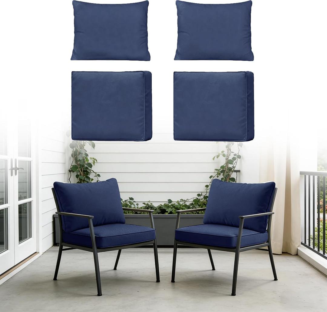 4-Piece Outdoor Patio Cushion Covers, Seat & Back Replacement Set, Covers Only for Patio Furniture, Porch, Deck, Balcony (4Pcs-Blue, 24 * 24 * 4-inch)