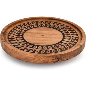Kimona Lazy Susans Acacia Wood Turntable Organizer Vanity Countertop, Kitchen Organization - Spice Spinner (9" X 9" X 1.75")