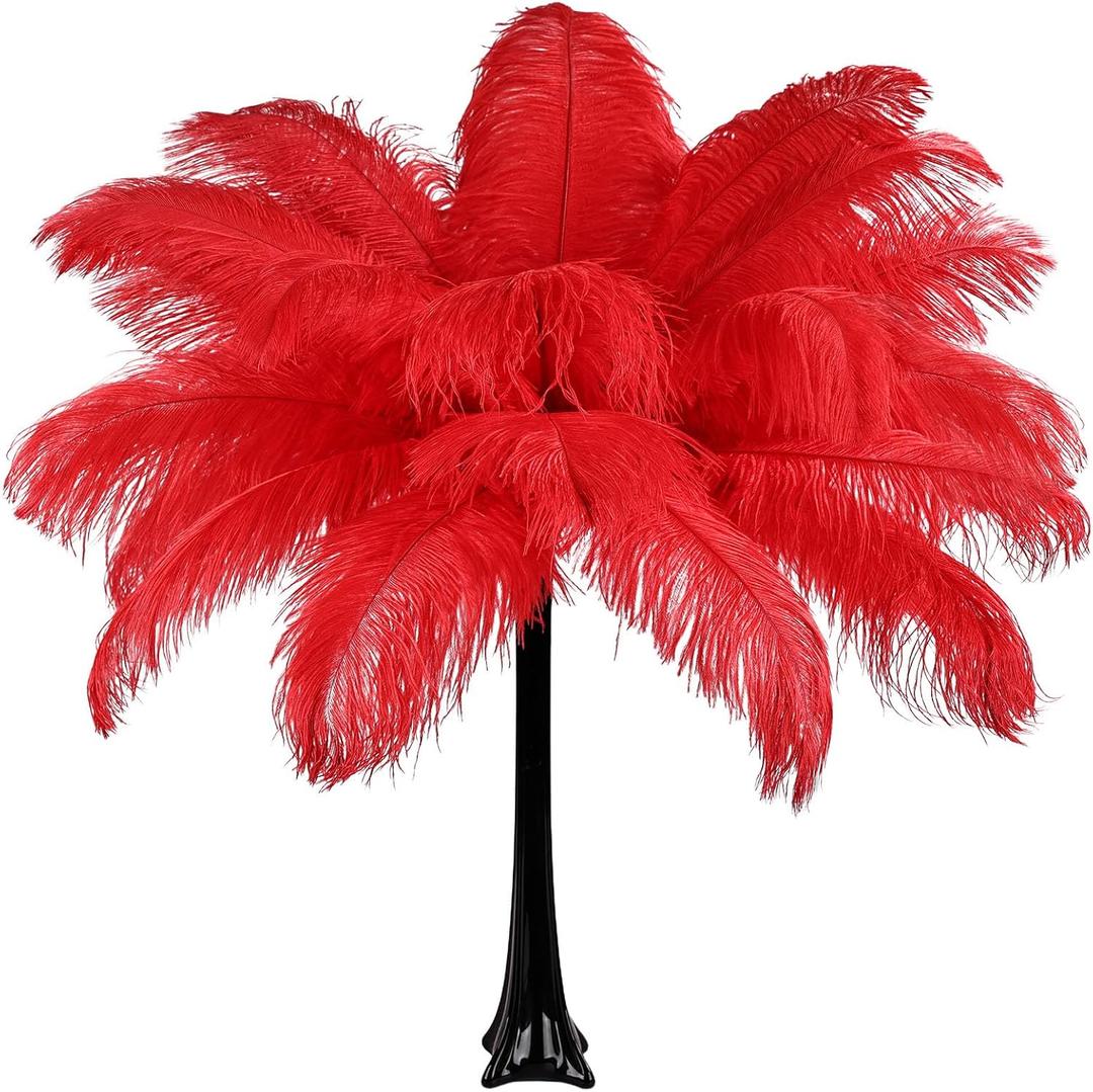 THARAHT Red Ostrich Feathers 12pcs Large Natural Bulk 16-18Inch 40cm-45cm for Wedding Party Centerpieces Halloween and Home Decoration Feathers