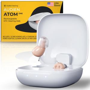 Audien Atom One OTC Hearing Aids - Wireless, Rechargeable, and Comfortable | Clear Sound in a Small, Discreet Design for Seniors & Adults with Hearing Loss