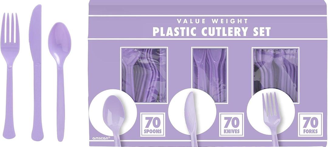 Lavender Plastic Heavy Weight Assorted Cutlery (200 Count) - Premium Disposable Plastic and Sturdy Cutlery, Perfect for Home Use and All Kinds of Occasions