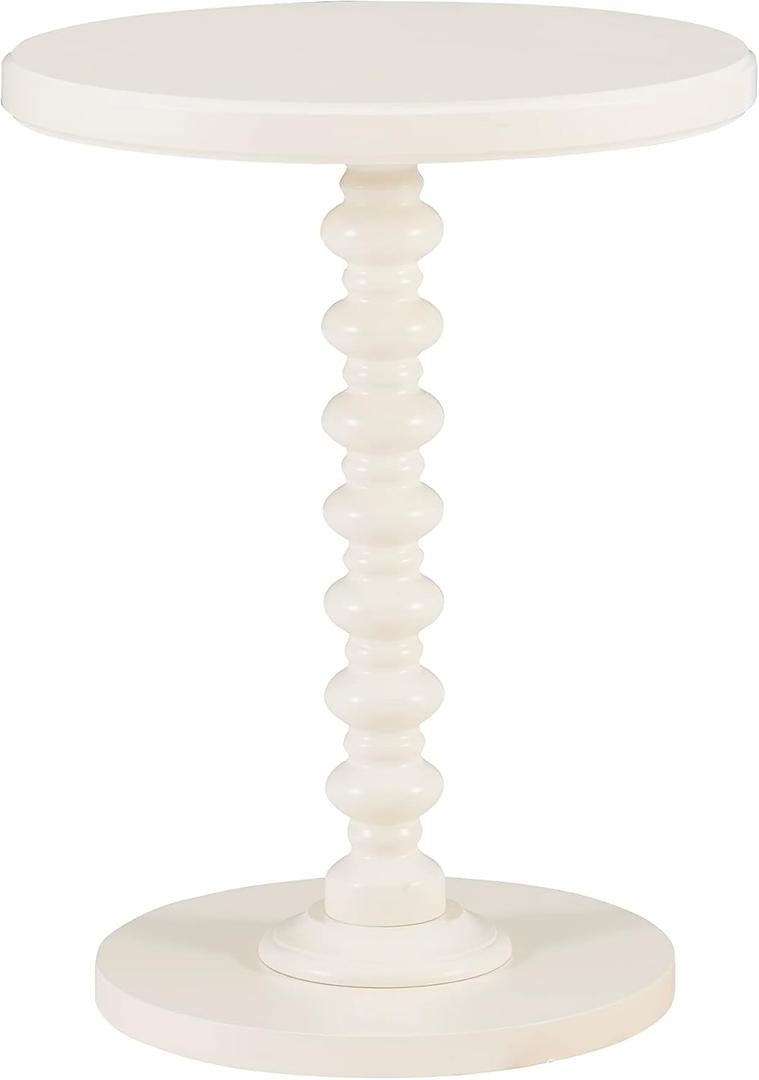 Powell Tarkin Round Off White Turned Spindle Pedestal Side Accent Table