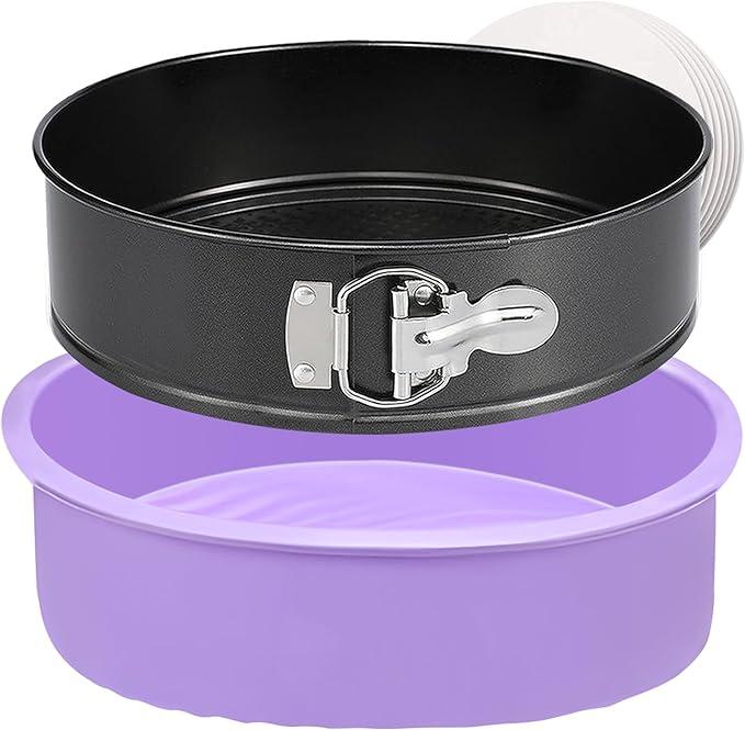 Springform Pan 9 Inch Nonstick Cheesecake Pan with Protector, Leakproof Spring Form Pan for Cheesecake, Round Cheese Cake Pans for Baking, 9 Inch Springform Cake Pan with 50Pcs Parchment Paper