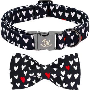 Elegant little tail Valentine's Dog Collar - Black Heart Dog Collars Bowtie Pet Collars with Sturdy Metal Buckle Puppy Adjustable Collar for Medium Dogs (Medium (Pack of 1))