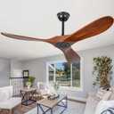 52 Inch Wood Ceiling Fan no Light, Outdoor Ceiling Fans Without Lights with Remote Control, 3 Blades Outdoor Walnut Propeller for Patio, Indoor, Living Room, Bedroom, Porch, Farmhouse