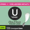 U by Kotex Panty Liners, Clean & Secure, Light Absorbency, Long Length, 126 Count (Packaging May Vary)