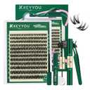 KEYYOU LASH Flaunt Lash Clusters Kit Flora D Curl Natural Lashes 144pcs Lash Extension Kit 8-18mix Lash Clusters Fluffy Lashes with Ultra-Thin Soft Band with Remover Waterproof Bond and Seal(F01 Kit)