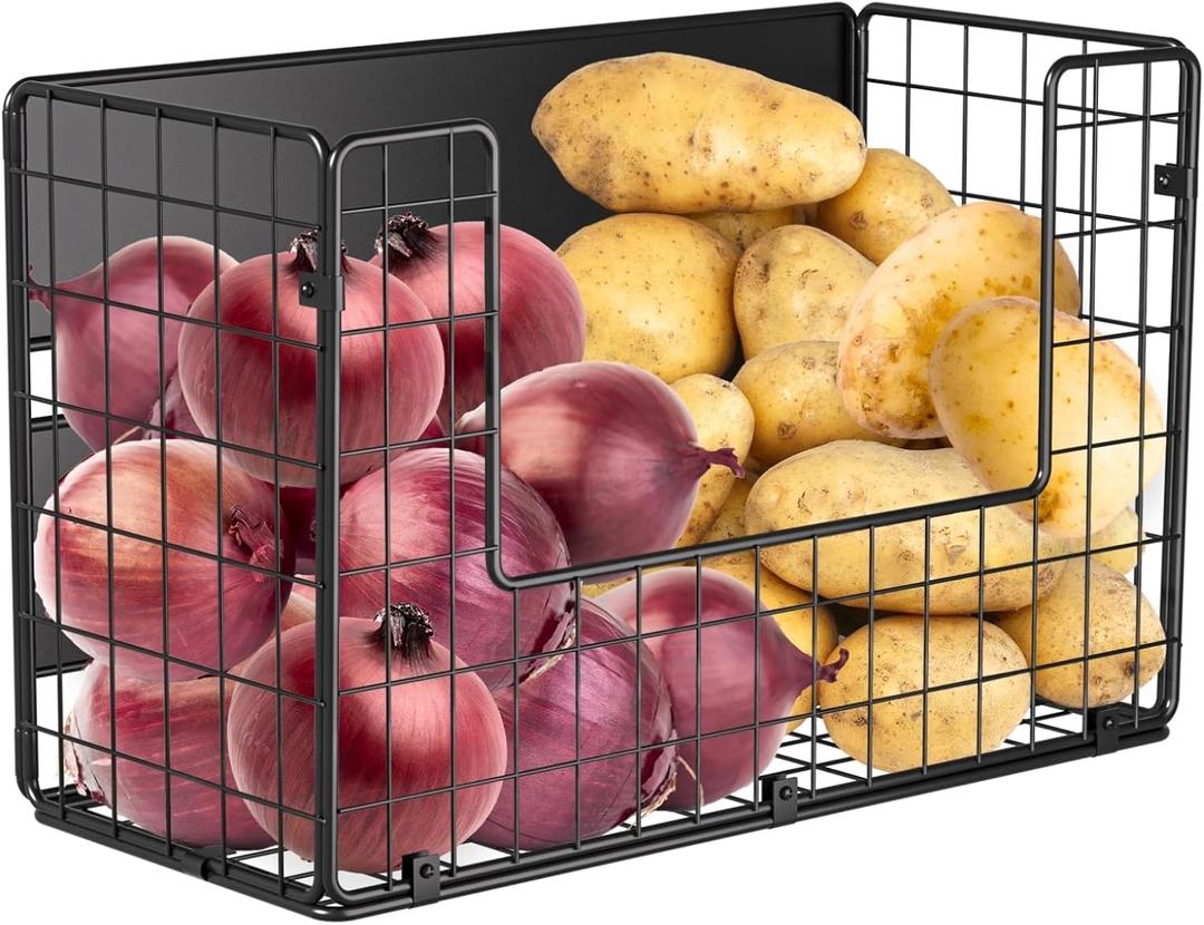 Magnetic Shelf for Fridge , Fruit Potato & Onion Storage Bins, Pantry Organizers & Storage, Large Container Magnetic Basket for Refrigerator, Kitchen Counter, Cabinet, Magnetic Fridge Organizer (1, Black)