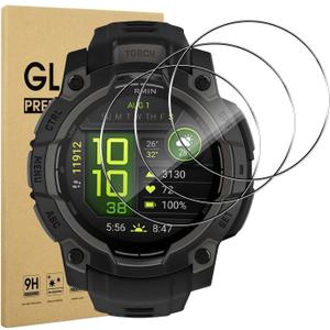 4 Pack Anti-Scratch Film for Garmin Instinct 3 (45mm) AMOLED/Solar Screen Protector, HD Tempered Glass Protective Cover for Garmin Instinct 3 Smartwatch, 9H Hardness, Bubble-Free, Easy Installation