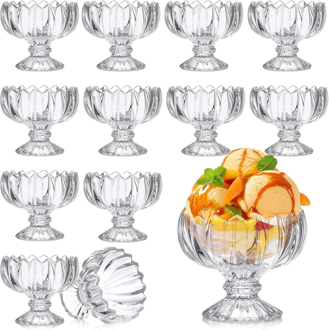 Mumufy 12 Pcs 4 oz Tulip Footed Small Dessert Cups Set Clear Glass Dessert Bowls Mini Ice Cream Sundae Bowls Serving Trifle Dish Cute Parfait Glasses for Fruit Salad Cocktail Condiment Holiday Party