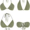 ZAFUL Women's Bikini Set Fishnet Triangle Tie Convertible Collar Halter Bandeau Shell Two Piece Bathing Suit (XL)