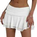 MakeMeChic Women's Cute Mini Skirt Tiered Layer Ruffle Sheer Flared Rave Party Going Out Skirts (Large, White)