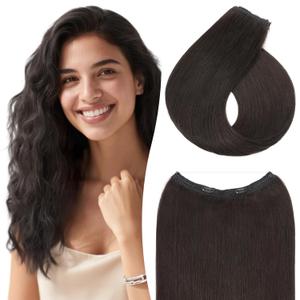 TESS Halo Hair Extensions Real Human Hair Remy Hair 16 Inch Straight Adjustable Invisible Wire Easy to Use Clip in, Natural black