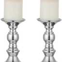 Nuptio Silver Pillar Candle Holders, Wedding Centerpieces Metal Candle Holder for 50mm Candles Stand Decoration Ideal for Weddings Special Events Parties Living Room, 2 Pcs