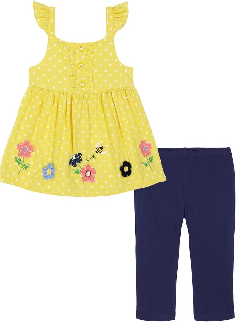 Kids Headquarters Baby Girls 2 Piece Tunic Capri Set (18 Months, Yellow / Denim)