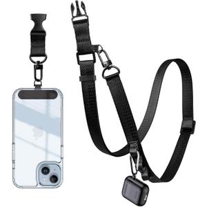 Adjustable Phone Lanyard Universal Crossbody Cell Phone Strap for iPhone Lanyard Shoulder Strap with Phone Tether Pad (Black)