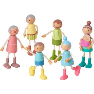 Giant Bean Wooden Family Dolls Set of 7 for Dollhouse, Dollhouse People Miniature Dollhouse Accessories Toy for Boys Girls Kids Pretend Play 3 Years Up