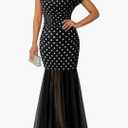 Youtalia Women's Elegant Formal Long Dress One Shoulder Bodycon Dress Evening Cocktail Wedding Guest Maxi Dresses XL, 
Color: Black Polka Dots