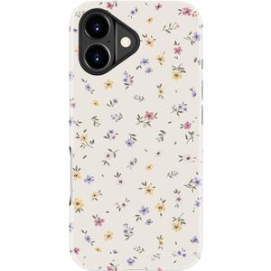 DorisMax for iPhone 17 Case - Wireless Charging Compatible - Dual-Layer Hard Shell + Silicone Cover - Shockproof Protective Phone Case with Stylish Designs for Women - Tiny Purple Yellow Flower