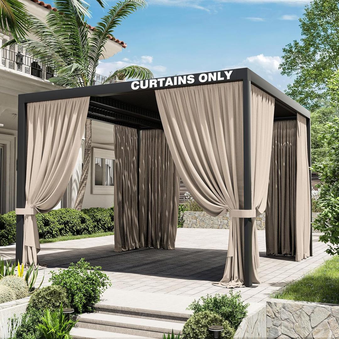 Gazebo Universal Replacement Privacy Curtain,10'10' Gazebo Outdoor Waterproof Curtains, 4-Panels Sidewall Curtains with Double Zipper for Patio Canopy, Garden and Backyard (Curtain Only)