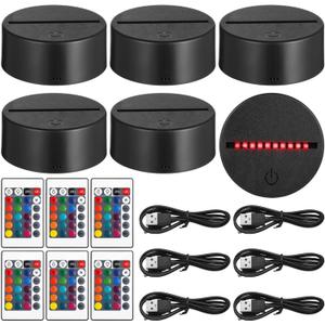 6 Pcs Night LED Lamp Bases, 3D Night Light Stands with Remote Controls & USB Cables, 16 Colors & 4 Modes, USB Powered Decorative Artwork Display Bases for Homes, Shops