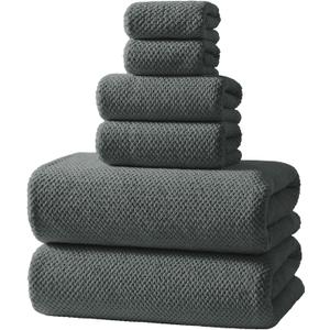 REDKISS Soft 6 Piece Bath Towels Set, 2 Large Bath Towel Sheet, 2 Hand Towels, 2 Washcloths, Highly Absorbent, Quick Dry, Lightweight Towel Sets Collection, Premium Gray Towels for Bathroom, Gym & Spa (Carbon Grey)