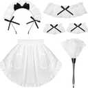5 Pcs French Maid Accessories Kit Cleaning Lady Costume Set Lace Headband Maid Apron White Feather Duster Ruffled Choker Bracelet for Halloween Adult Cosplay Party Dress Up