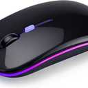 Wireless Bluetooth Mouse Rechargeable Long Lasting Dual Mode - BT 5.2 & 2.4G Silent RGB LED Mice, Slim Portable Ergonomic Mouse for Laptop/PC/Tablet/MacBook/iPad/Apple Devices(Black)