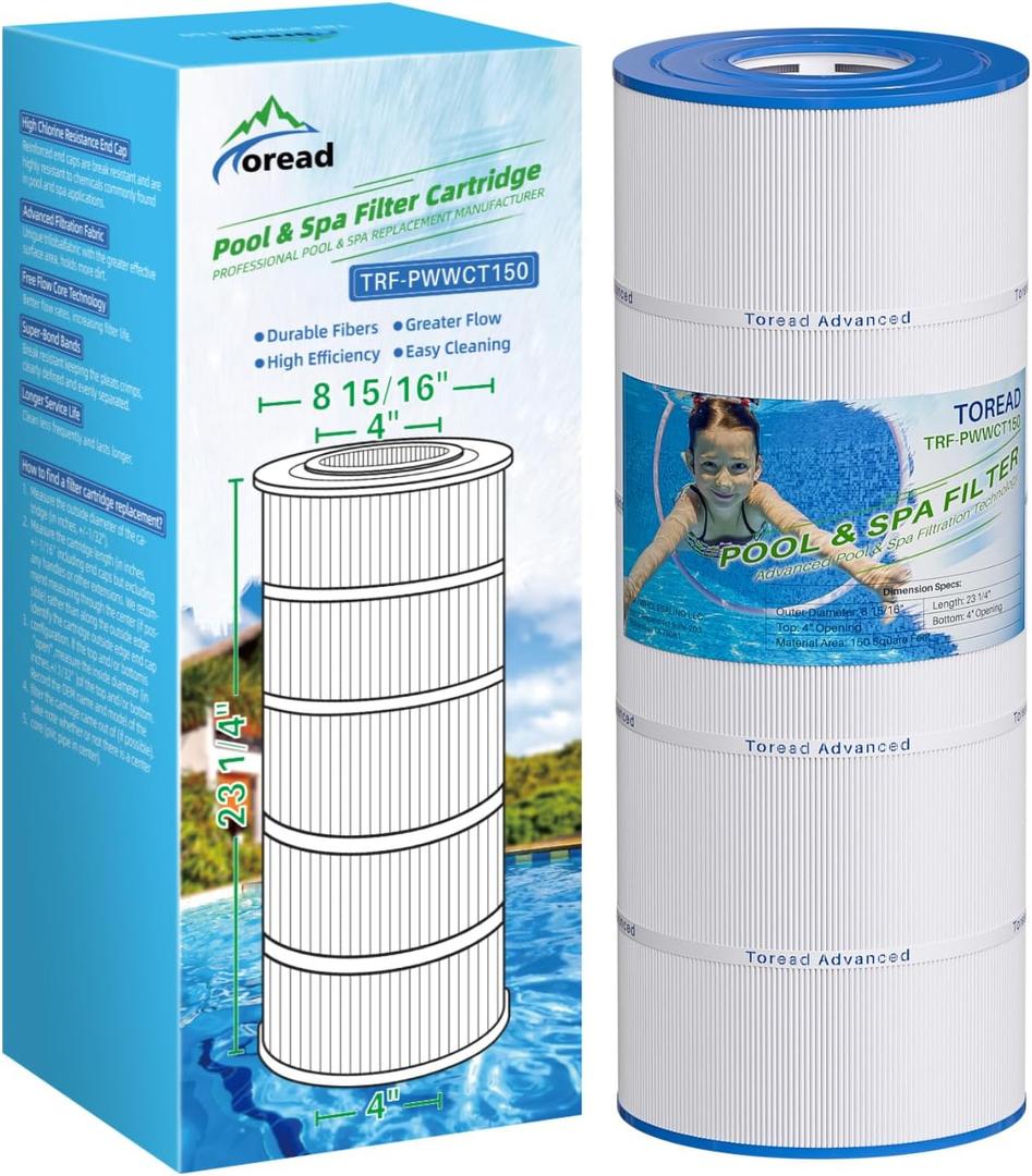 TOREAD PWWCT150 Pool Filter Replaces PWWCT150, Ultral-B3, Clearwater II ProClean 150, 817-0150N, Unicel 8414, Filbur FC-1287, SD-00210, 150 Sq.ft Filter Cartridge 1PACK