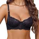 Avidlove Women's Lace Underwire Bra Sexy Mesh Balconette Unlined Everyday Bra Lingerie (Large, Black)