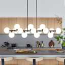 Linear Chandeliers for Dining Room, 55in Large Modern Sputnik Chandelier 16-Light Large Pendant Lights Kitchen Island Lighting with Milk White Glass Globe Chandelier Bubble Sputnik Light Fixture