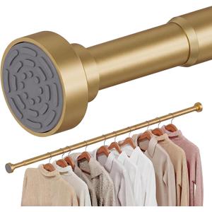 No Drilling Closet Rods for Hanging Clothes, Non Slip Tension Rod with Heavy Duty Clothes Hanging Rod, 17-69 Inches Adjustable Spring Closet Rod for Closet Wardrobe Bathroom Laundry RV, Golden