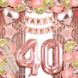Rose Gold 40th Birthday Decorations for Her - Party Decor with Forty Birthday Theme