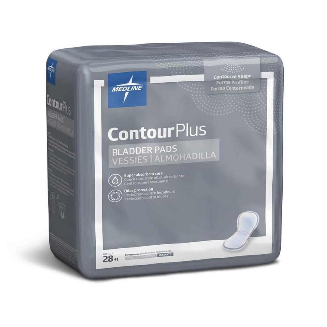 Medline ContourPlus Bladder Pads, Women & Men, Discreet, Long Length, Incontinence, Overnight, Postpartum, Leaks, Ultimate Absorbency, 8x17, 168-Count