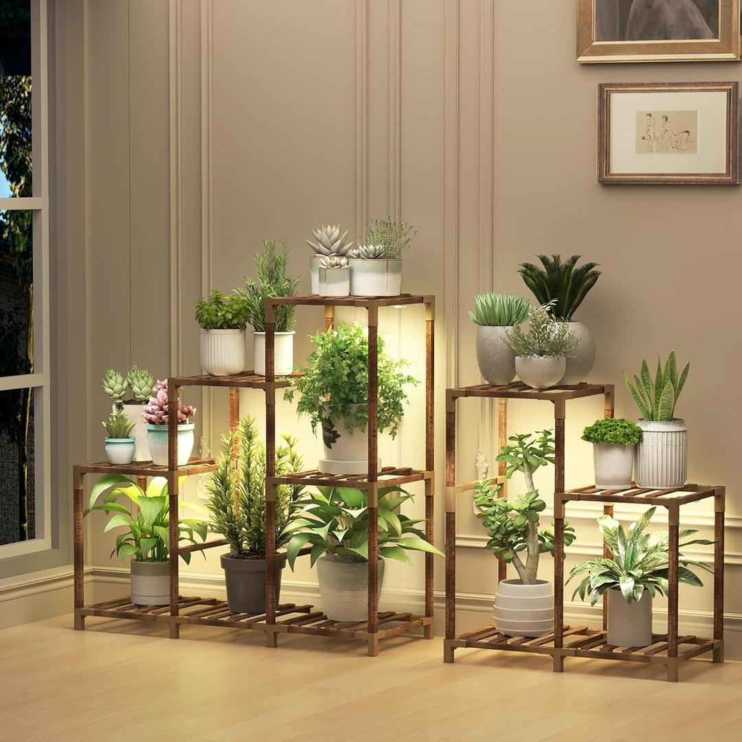 HOMKIRT 12 Tier Corner Plant Stand with Grow Lights for Multiple Plants, Tiered Plant Shelf Indoor Plant Holder Rack Flower Stand for Living Room Balcony Patio Porch Garden