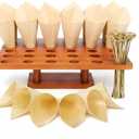 36 Slot Wooden Cone Holder Stand with 100 Cones & 100 Picks, 13 x 13 Appetizer & Dessert Cone Display for Catering Buffets, Charcuterie Cone Bar, Parties & Food Trucks