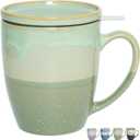 Bosmarlin Ceramic Tea Cup with Infuser and Lid, 16 Oz, 4 Colors to Choose, Dishwasher and Microwave Safe, Steeping Tea Mug with Strainer, Reactive Glaze, (Green)