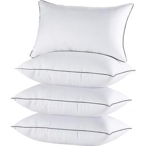 JOLLYVOGUE Bed Pillows Standard Size Set of 4, Cooling and Supportive Full Pillow 4 Pack with Down Alternative Filling for Side and Back Sleepers, Hotel Collection (01 - Classic Design)