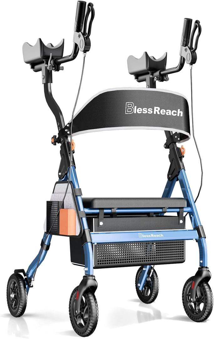 BlessReach Heavy Duty Upright Rollator Walker for Seniors with Seat, Blue