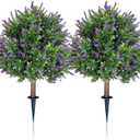Artificial Lavender Topiary Balls Set of 2-24" UV Resistant Fake Boxwood Shrubs with Ground Spike, Evergreen Artificial Plant Bush for Outdoor Front Porch Patio Garden Home Decor Faux Plants