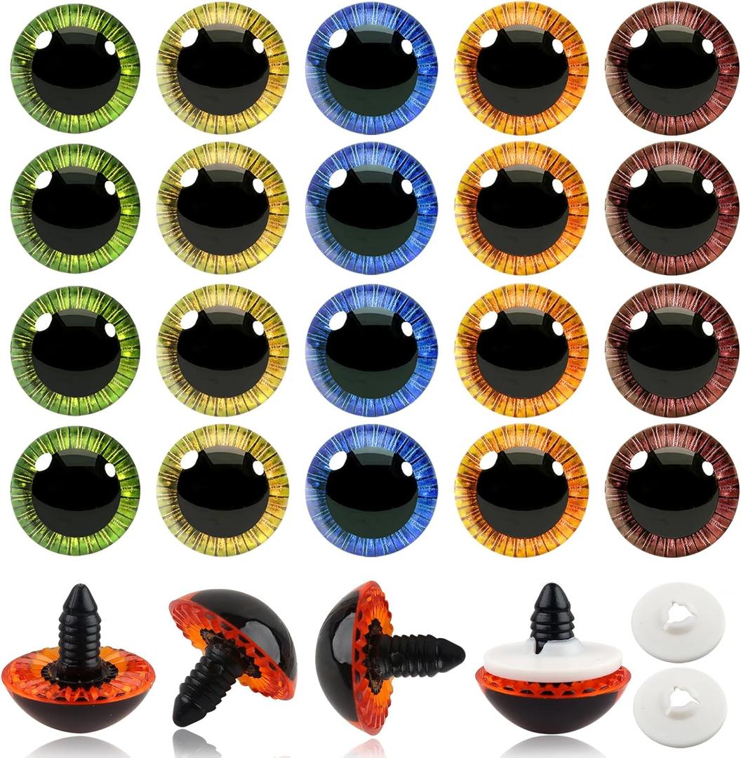 TOAOB 20pcs 28mm Safety Eyes for Amigurumis Colored Plastic Craft Crochet Eyes with Washers for DIY Plush Stuffed Animals Doll Making