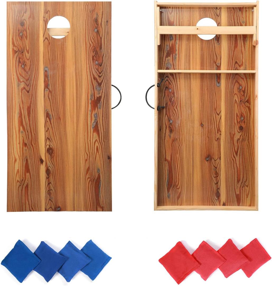 Solid Wood Premium Cornhole Game Set, Bean Bag Toss Game for Tailgate, Outdoor, Backyard - Professional Portable Cornhole Boards & Set of 8 Cornhole Bean Bags (Junior, Tailgate, Regulation Size) (Retro Printed: 2 x 4 FT)
