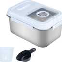 Airtight Rice Storage Container Bin 20lb, Stainless Steel Food Storage Containers with Measuring Cup, Spoon, Kitchen and Pantry Canister for Rice, Flour, Sugar, and Baking Supplies(Silver)