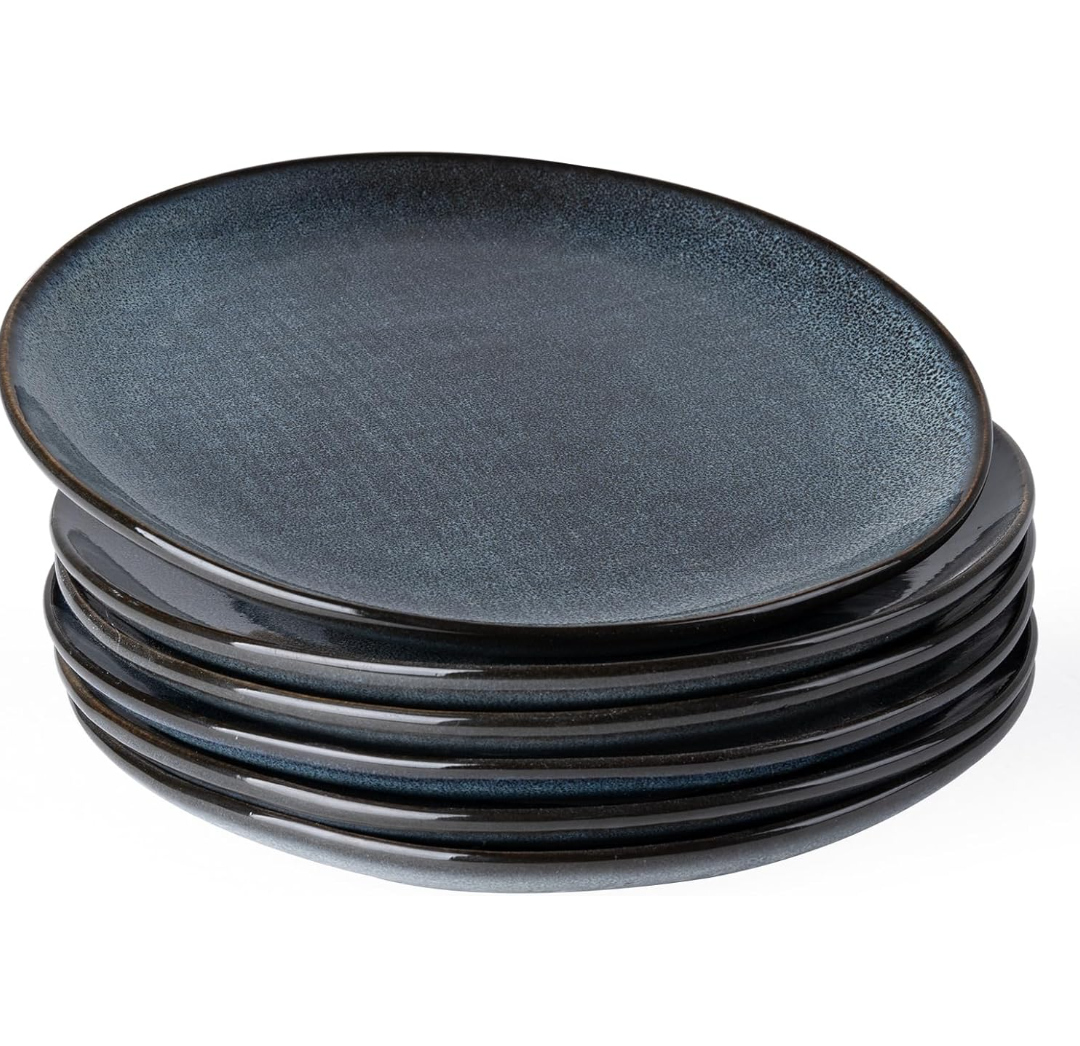 Famiware Moonlight Dinner Plates Set of 6, 10.5 Inch Plates Set, Serving Dish Sets for Kitchen, Stoneware Dinnerware, Plate for Housewarming, Wedding, Microwave and Dishwasher Safe, Dark Blue