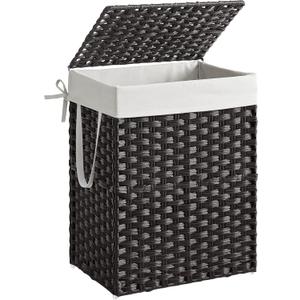 SONGMICS Laundry Hamper with Lid, 23.8 Gallon (90 L) Synthetic Rattan Clothes Laundry Basket with Lid and Handles, Foldable, Removable Liner, Black ULCB51BK