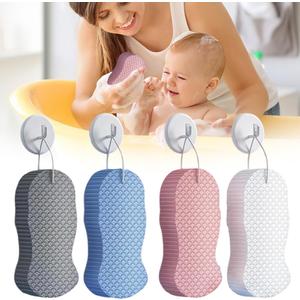 4PCS Magic Exfoliating Bath Sponge for Body, 3D Super Soft Exfoliate Body Scrubber, Reusable Handheld Shower Brush Remover Dead Skin for Adults Women Men Cleansing Skin No Silicone Net Sponge